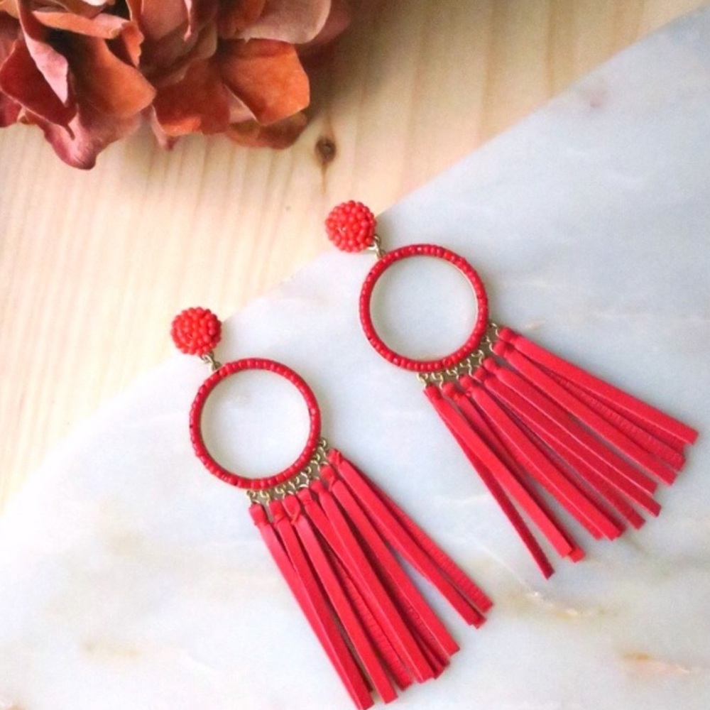 ❤️1 Left❤️Brand New Red Bead Statement Earrings